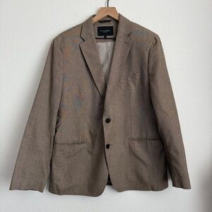 Banana Republic Tailored Fit Blazer 42S Taupe Houndstooth Cotton Blend Jacket